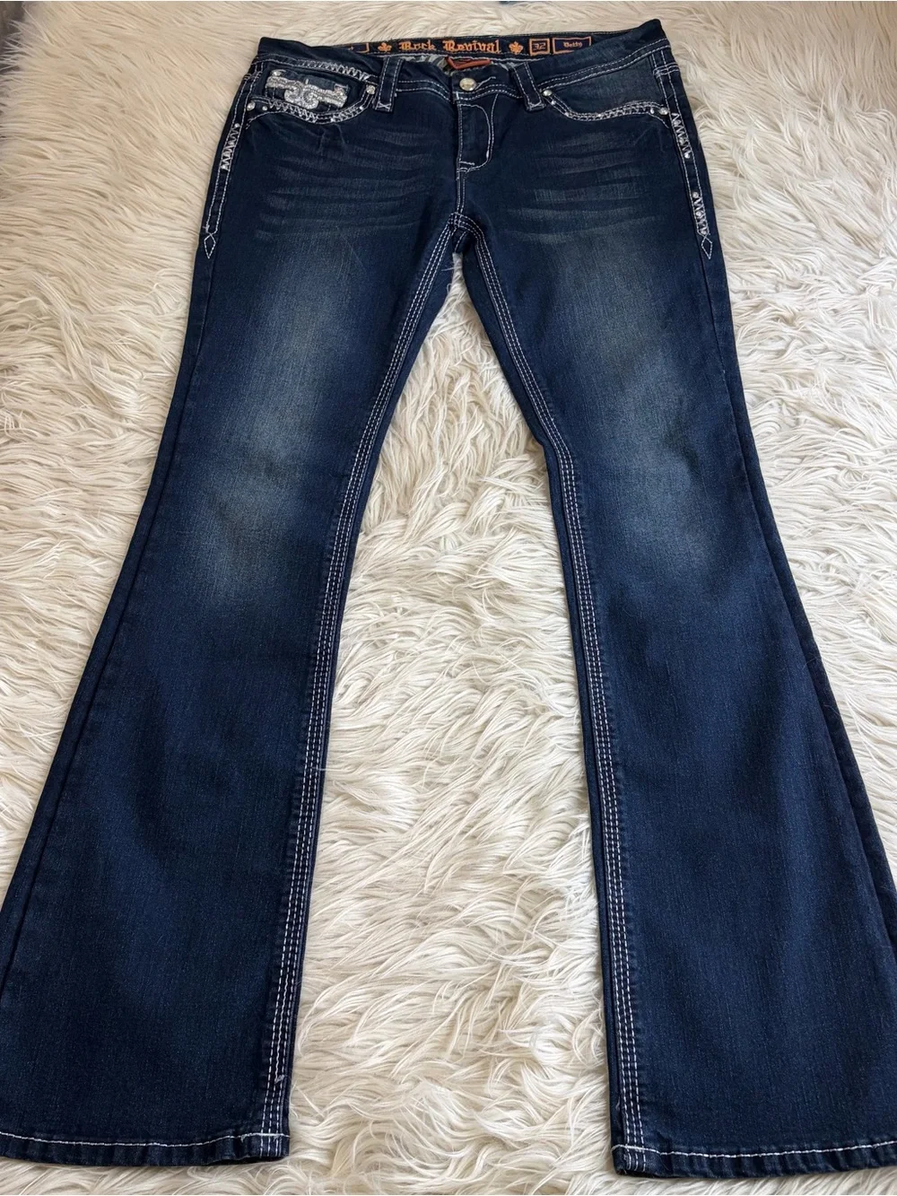 Rock Revival Betty Boot Cut Denim Jeans Women’s Size 32 Dark Wash Fleur 34”